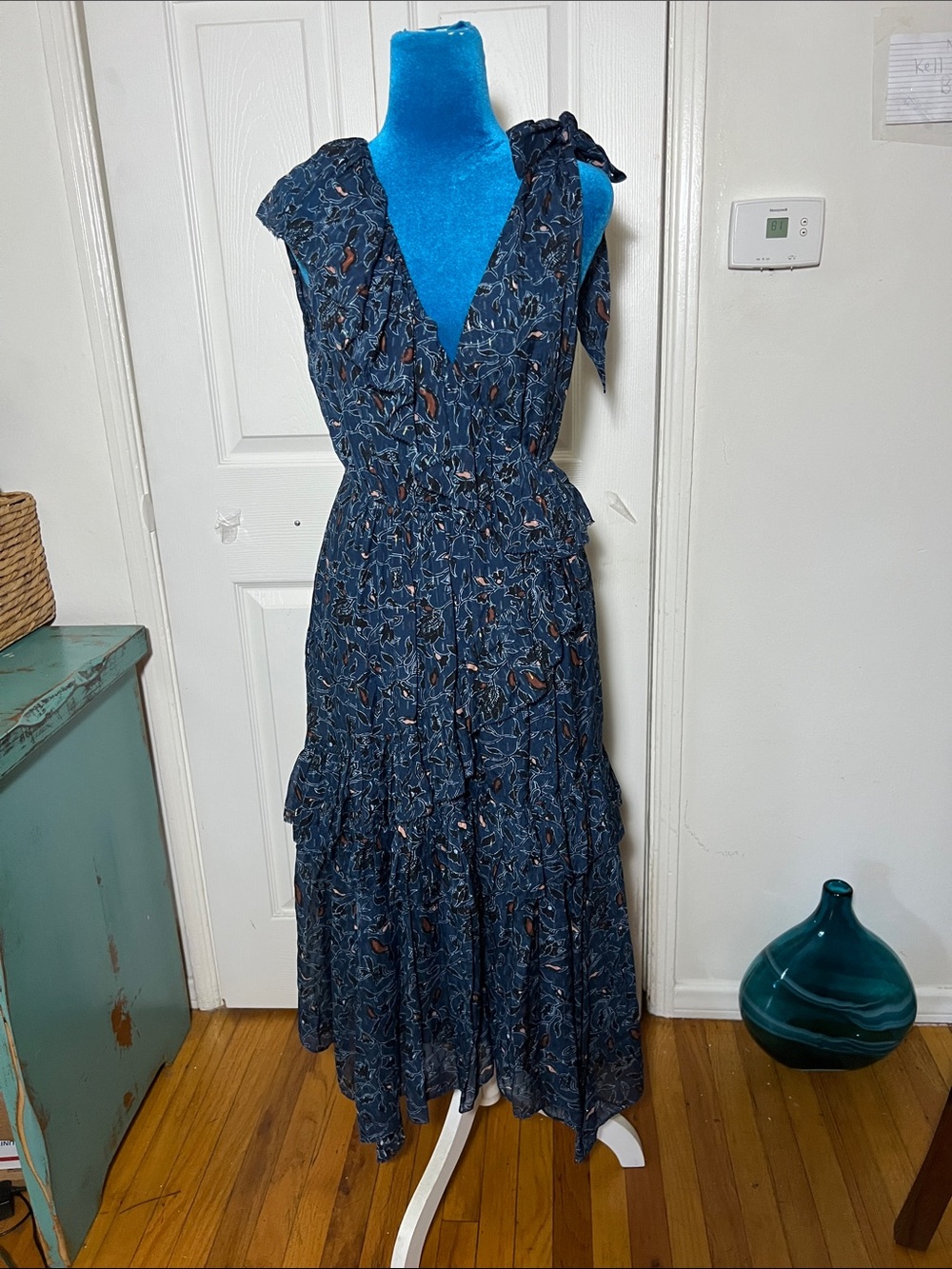 ULLA JOHNSON Floral Silk Metallic Midi Dress Women’s 4